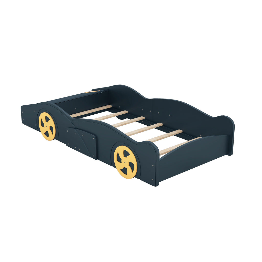 Race Car Platform Bed with Storage and Wheels - Black or Blue