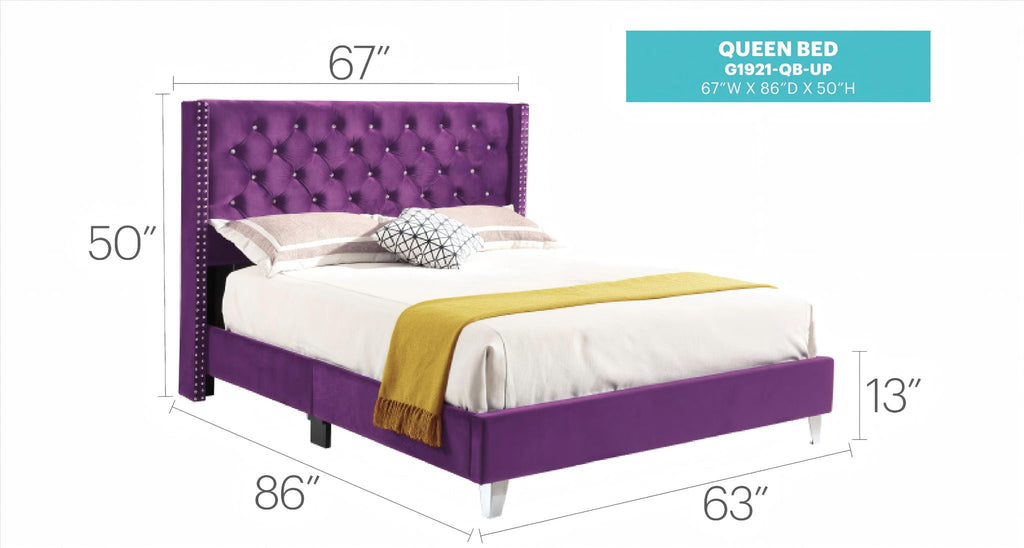 Upholstered Nailhead Trim Chic Bed with Tufted Headboard - Multiple Colors