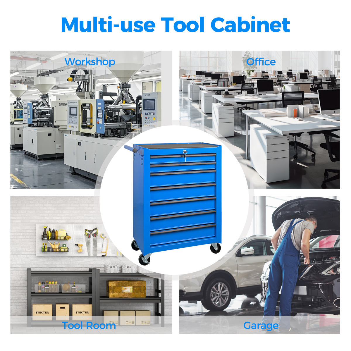 Rolling Metal Tool Chest with 7 Drawers - 20" Steel Cabinet