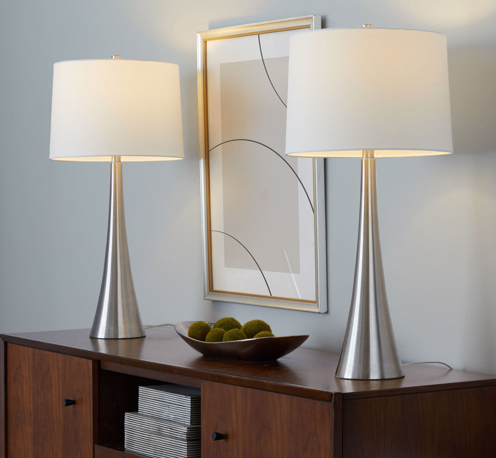Contemporary Table Lamp Set with 3-Way Switch - Pearl Silver or Bronze