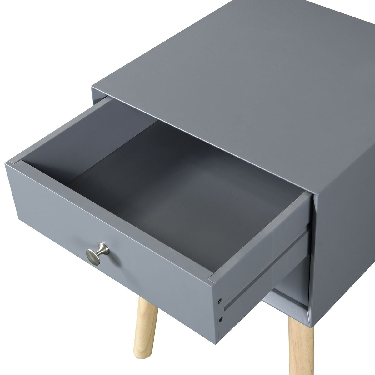 Mid-Century Modern 2-Drawer Accent Nightstand with Rubber Wood Legs – Dark Gray or Black