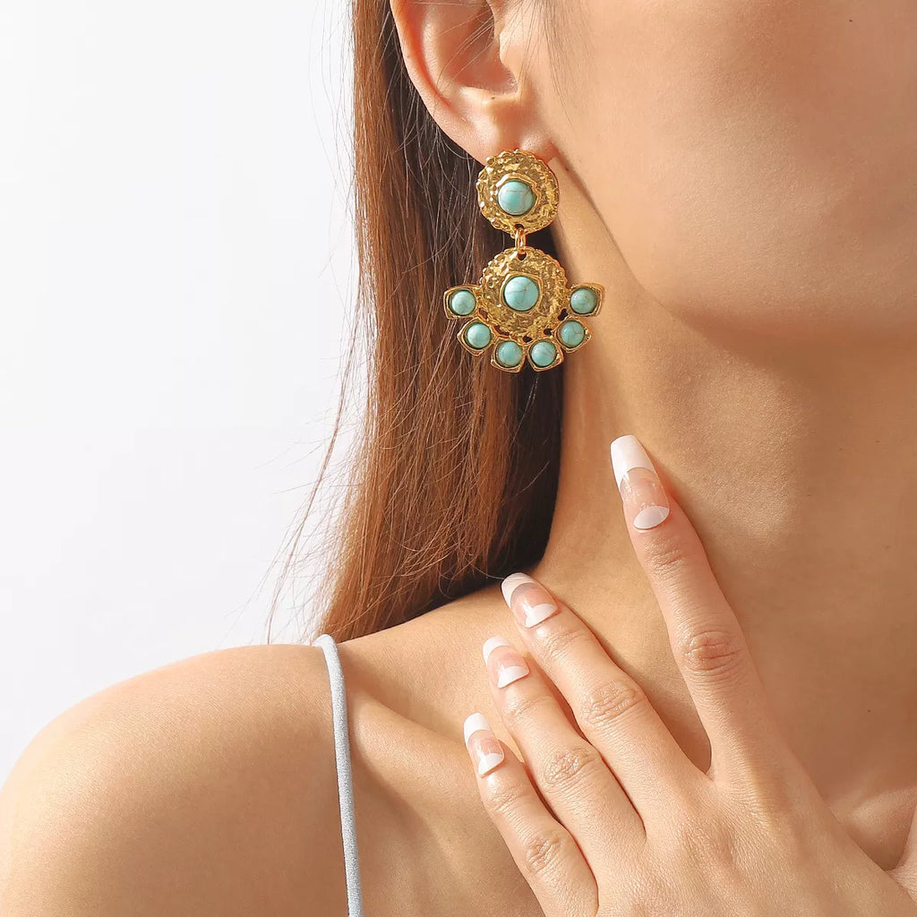 18K Gold-Plated Turquoise Dangle Earrings