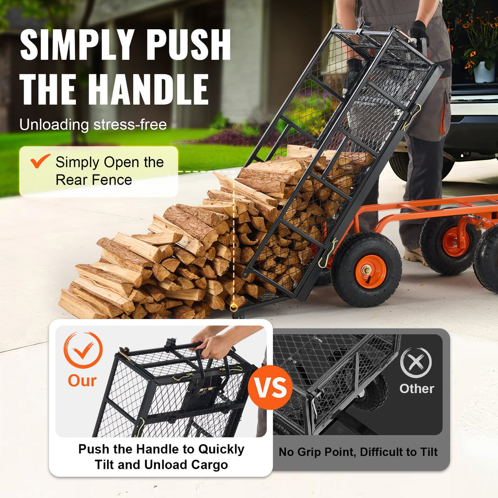 Metal Garden Dump Cart with Convertible Handle - Iron