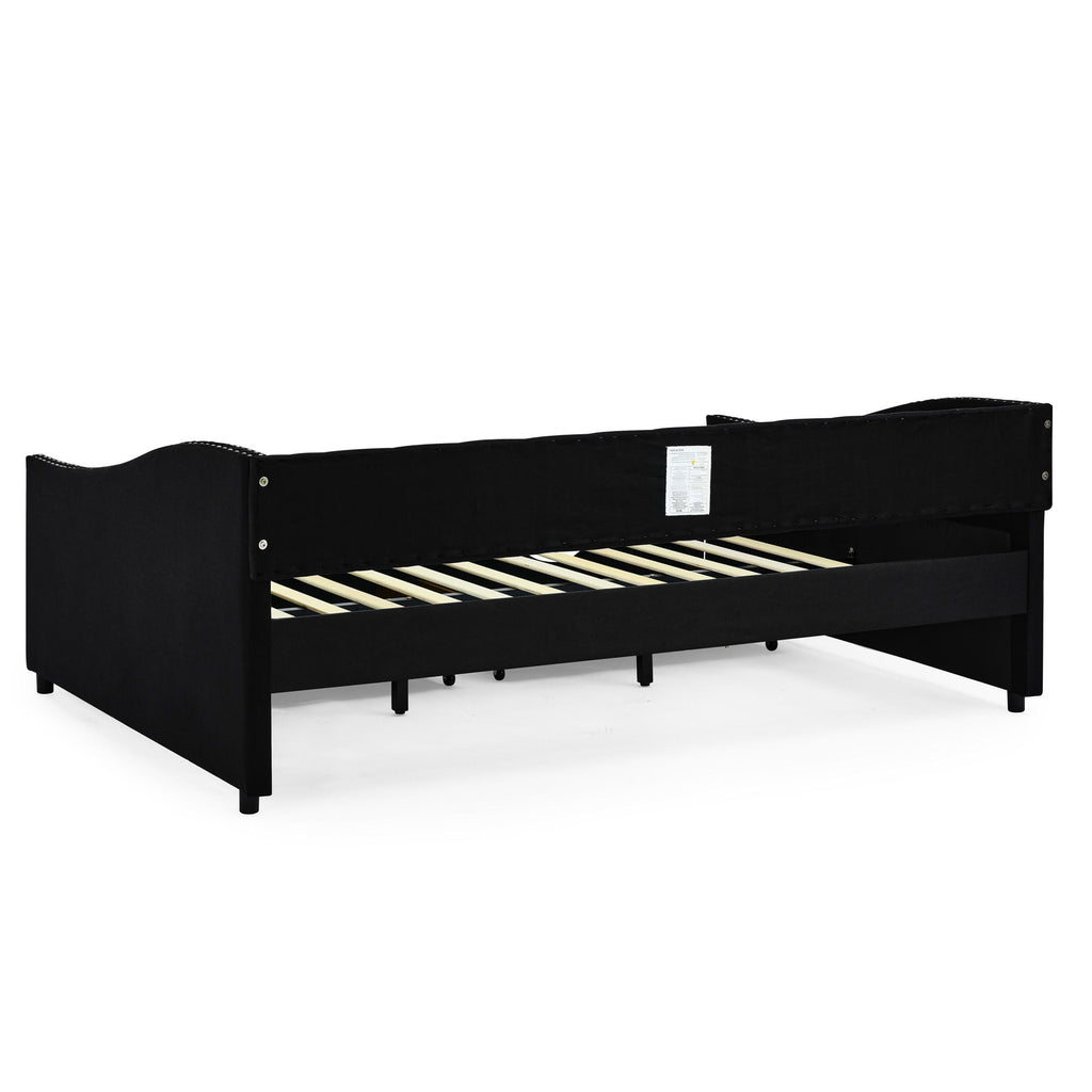 Upholstered Tufted Daybed with 2 Drawers and Waved Arms - Multiple Colors
