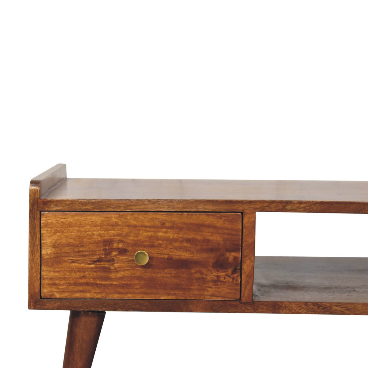 Elevated Chestnut Media Unit with Nordic Legs - Solid Mango Wood