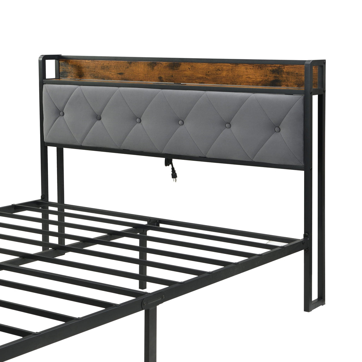 Modern Bed Frame with LED Lights and USB Charging - Light or Dark Brown