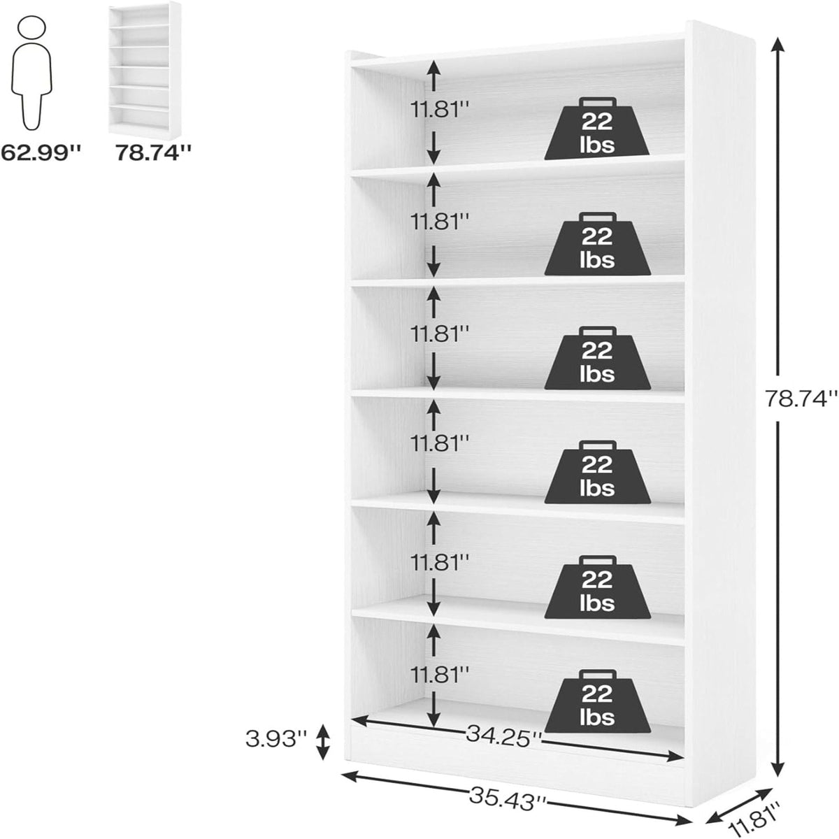 Library Bookshelf With Storage - Multiple Heights Available - White or Black
