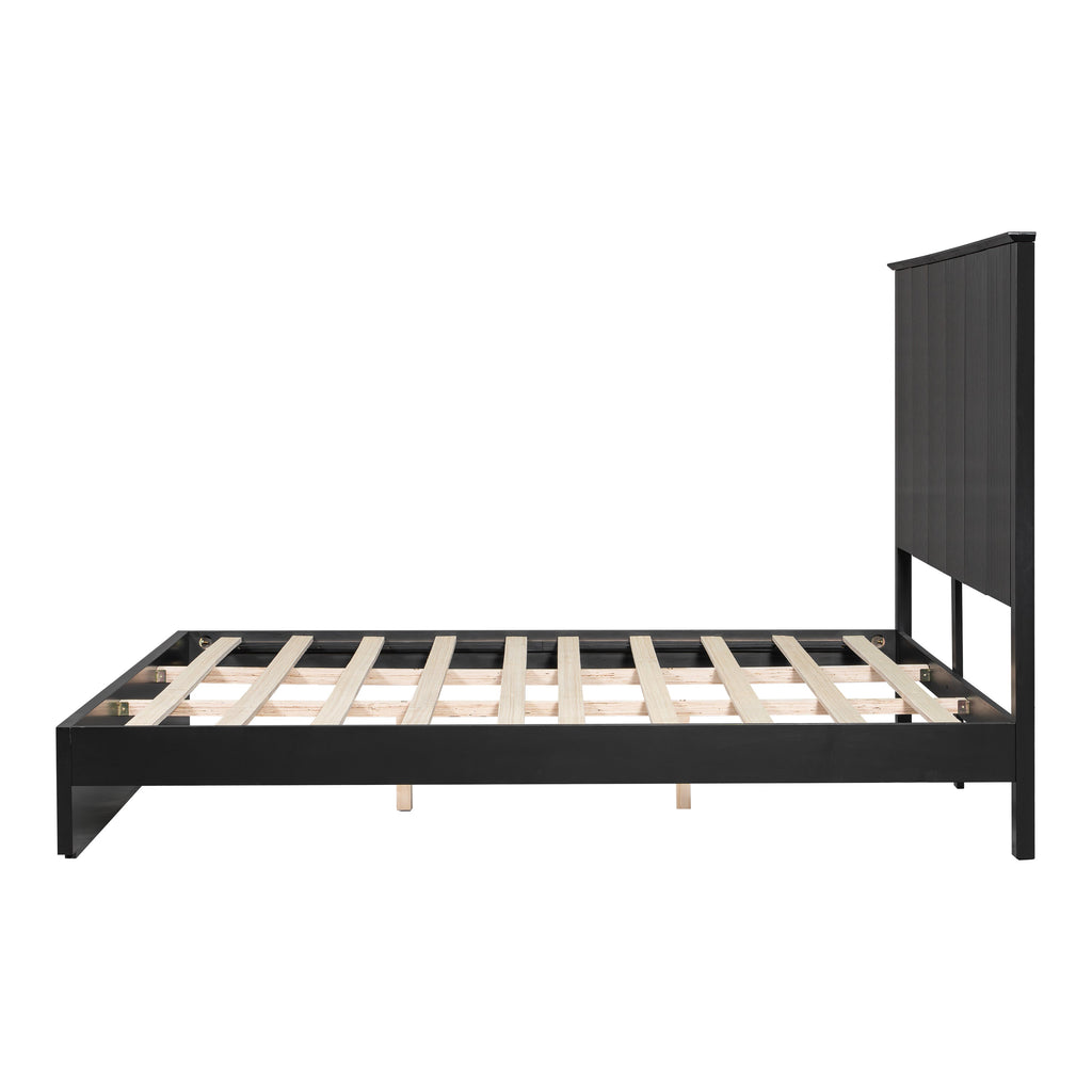King Size Bed Frame with Vertical Slat Headboard - Black or White