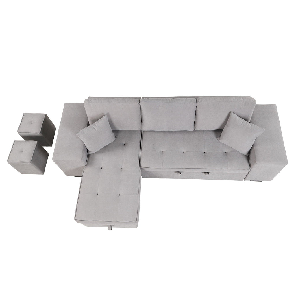 Reversible L-Shape Sleeper Sectional Sofa with Storage Chaise and 2 Stools - Multiple Colors