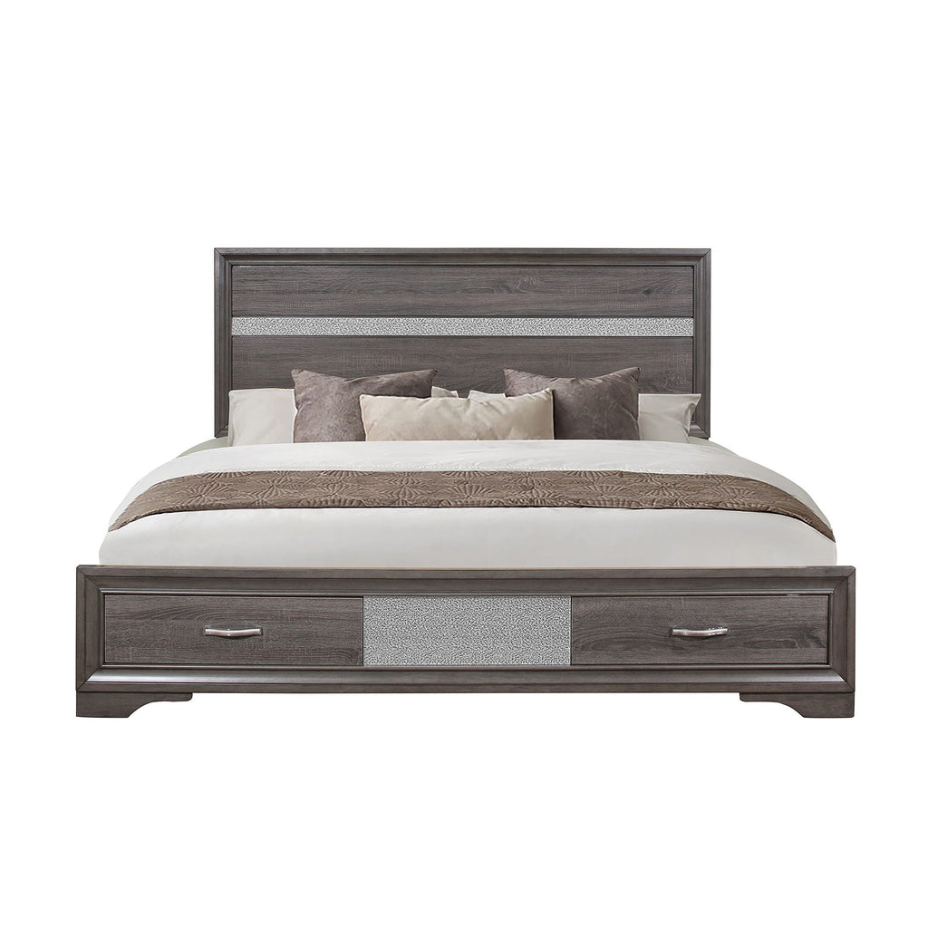 Storage Bed with Two-Drawer Footboard - Dark Gray
