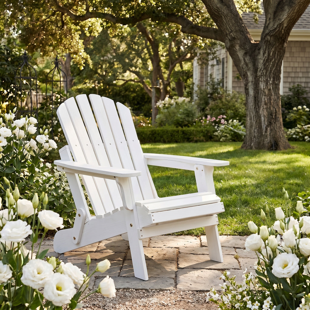 Oversize Wooden Outdoor Folding Adirondack Chair with Folding Feature - White Washed