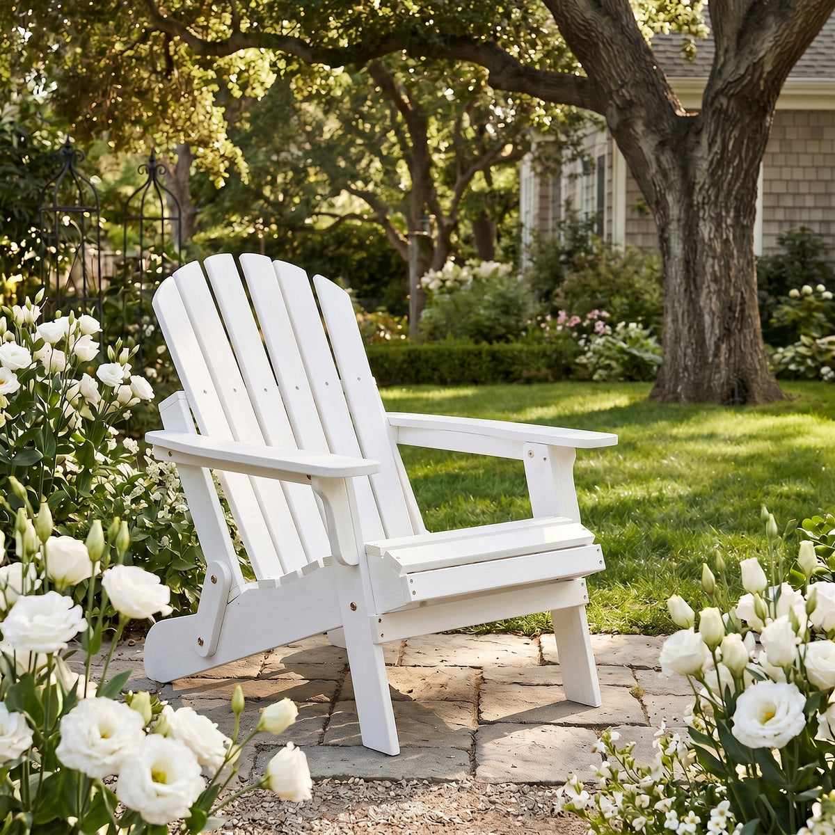 Oversize Wooden Outdoor Folding Adirondack Chair with Folding Feature - White Washed