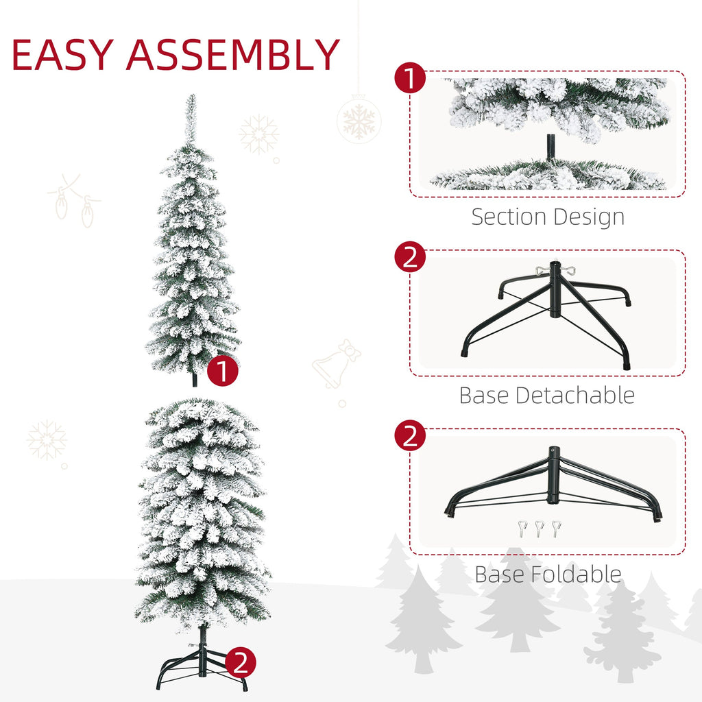 6' Snow Flocked Artificial Christmas Tree with Realistic Branches - White