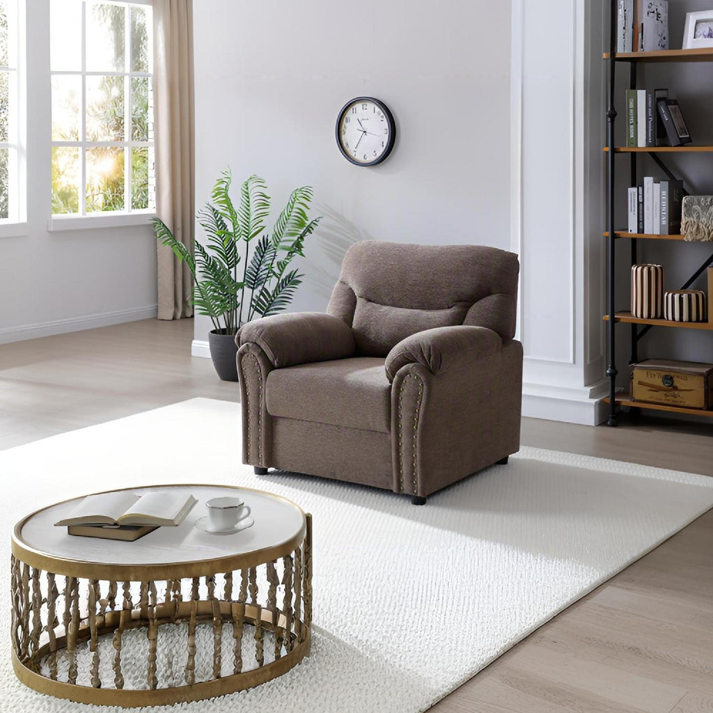 Hamilton Arm Chair with Hand-Applied Nailhead Trim and Pillow Top Cushions - Blue, Gray, Dark Brown