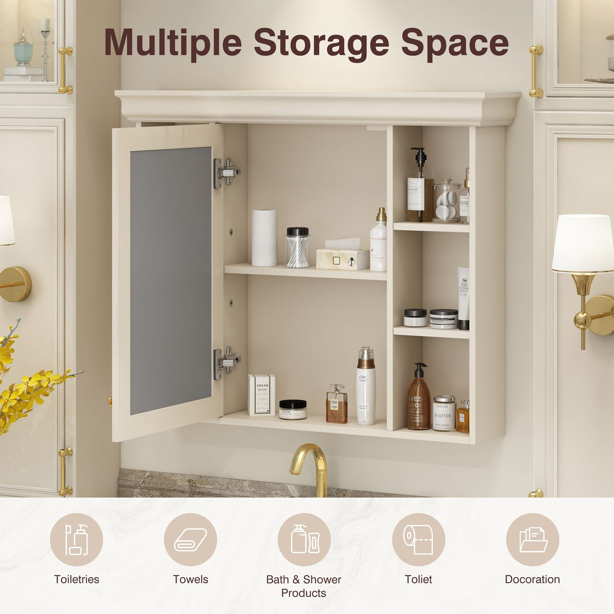 Wall Mounted Bathroom Storage Cabinet with Mirror Door - 35.5" Wide