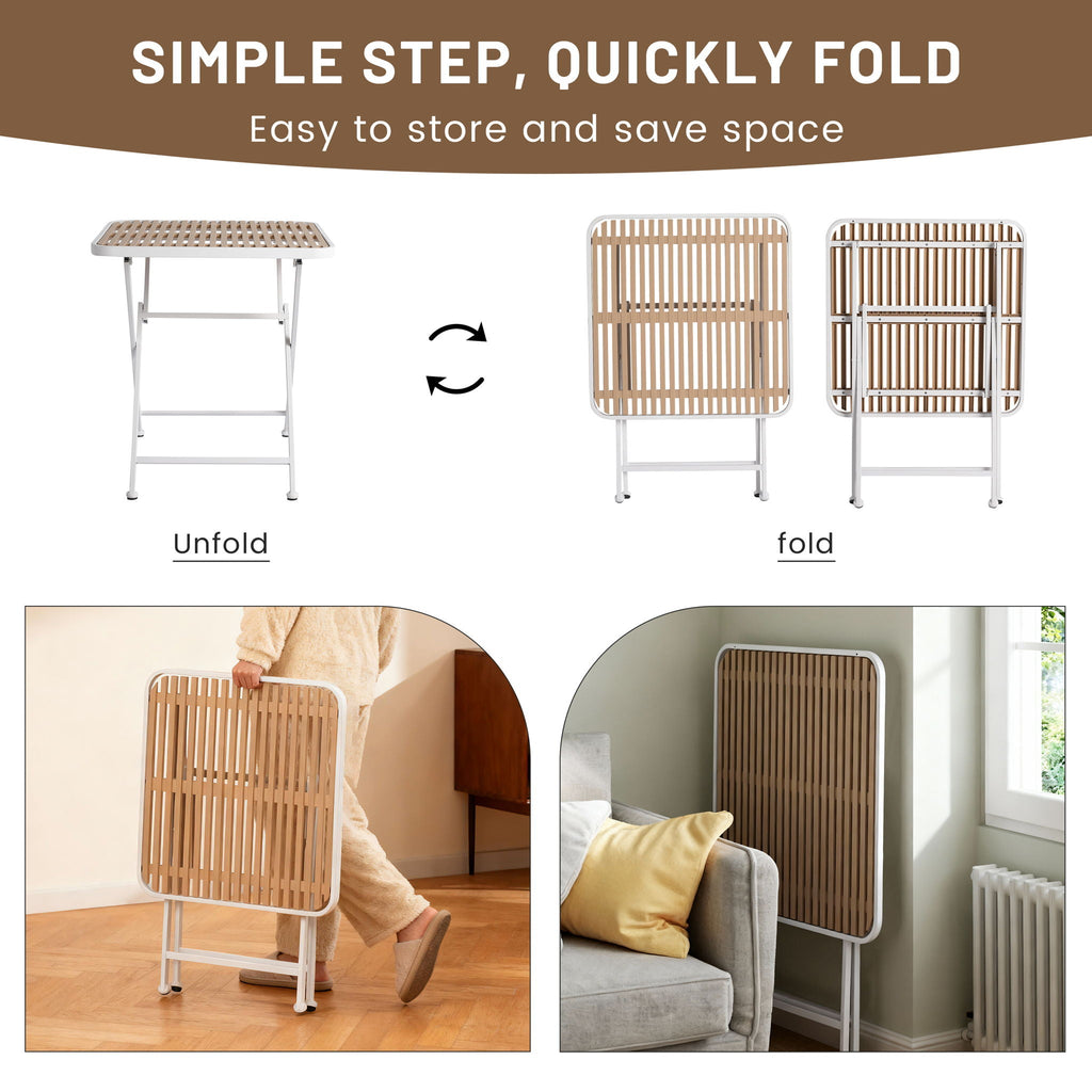 Modern Folding Square Table with Waterproof Top - Apricot / White