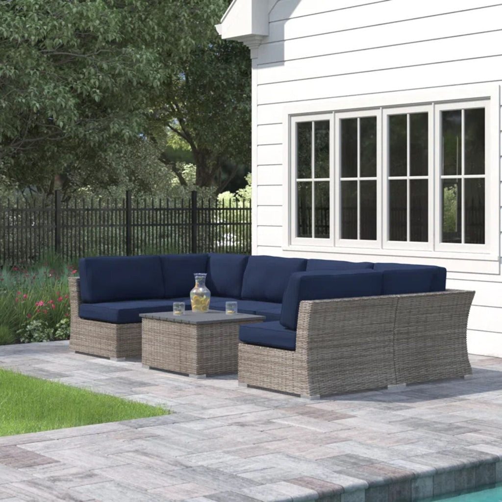 Wicker Sectional Sofa with Cushions and Table - Gray