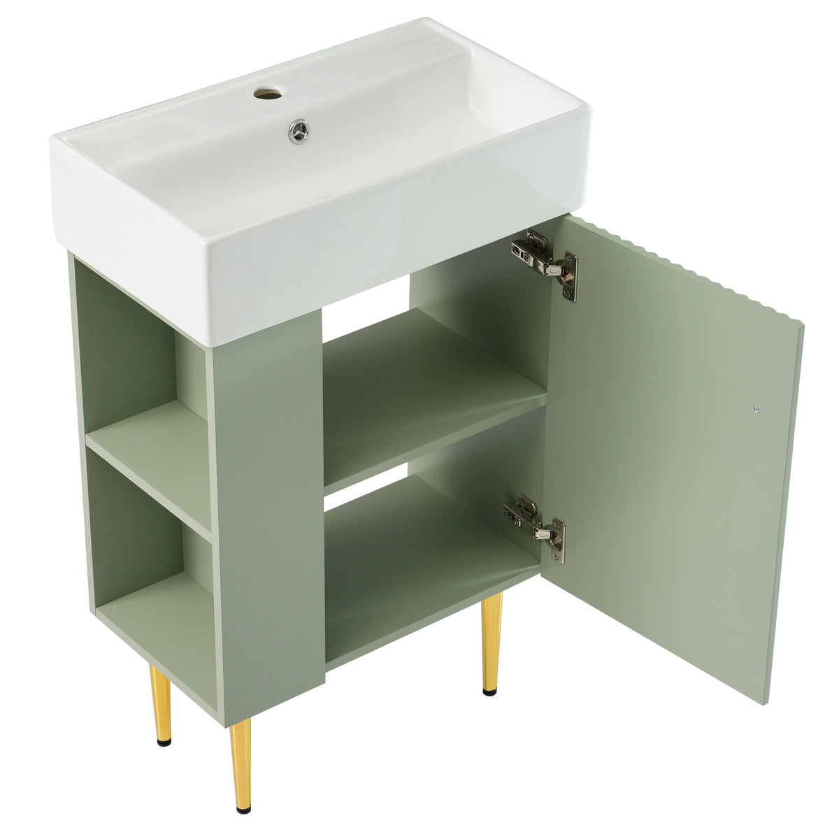 Bathroom Vanity with Single Ceramic Sink and Side Storage - Multiple Colors