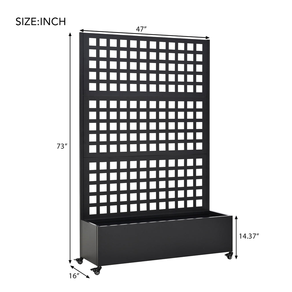 Metal Raised Garden Bed with Wheels and Trellis - Black