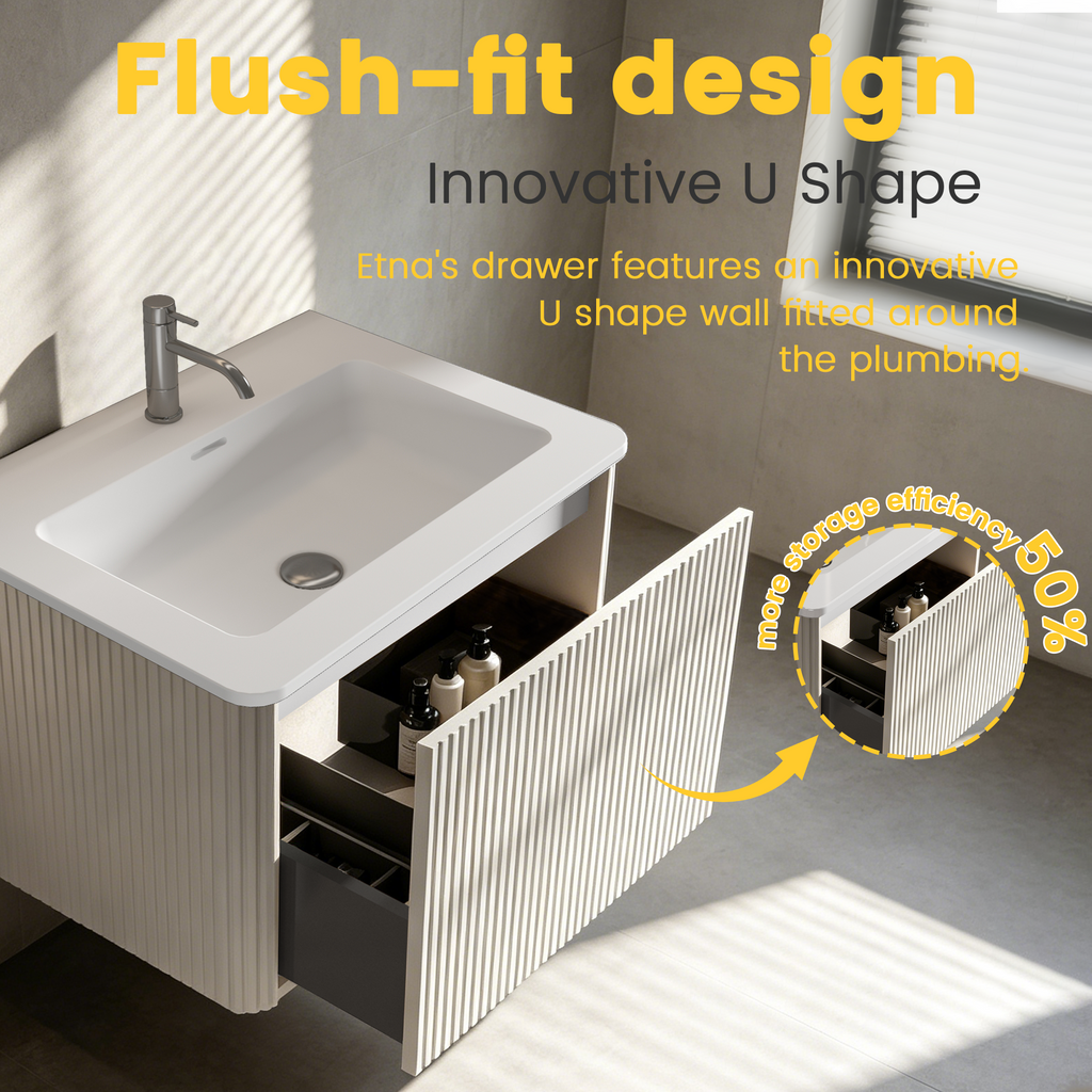24" Striped Soft White Bathroom Vanity with Integrated Ceramic Sink - Soft White