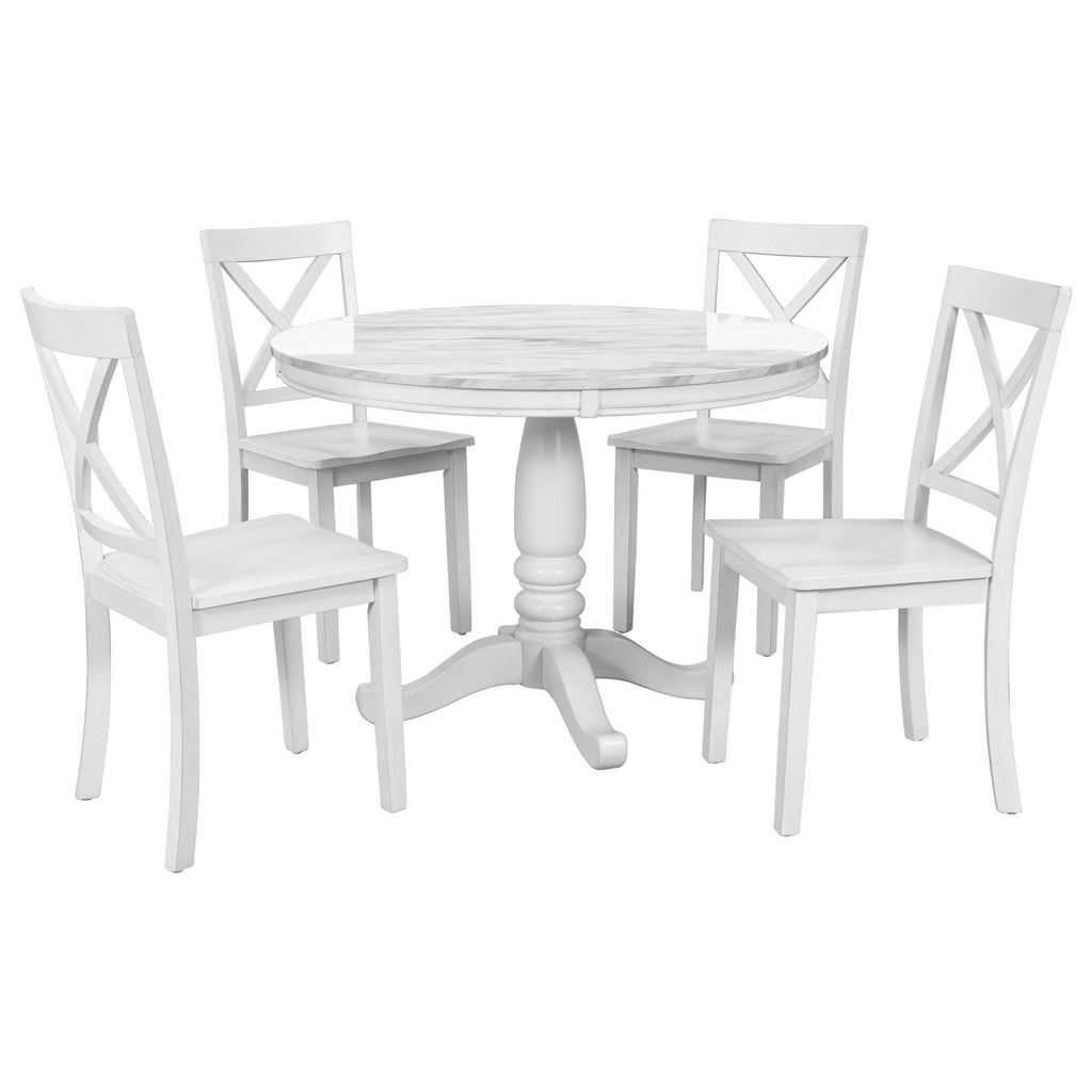 Solid Wood 5 Piece Dining Room Set with Table and 4 Chairs - White or Dark Gray