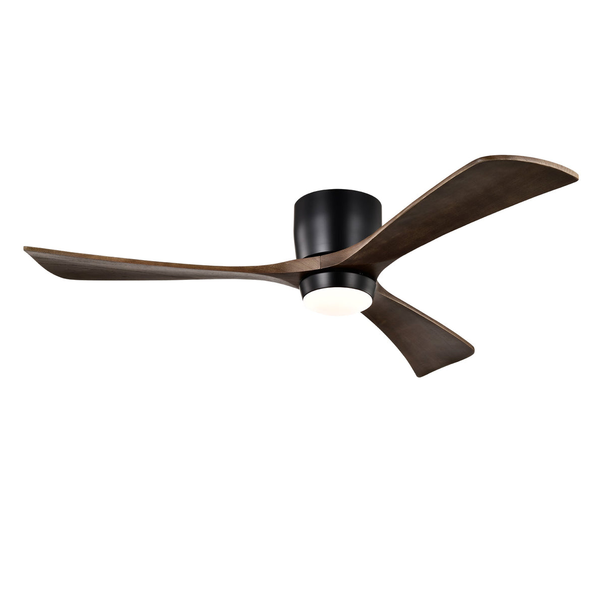52" Flush Mount Solid Wood Blades Ceiling Fan with Lights - Matte Black