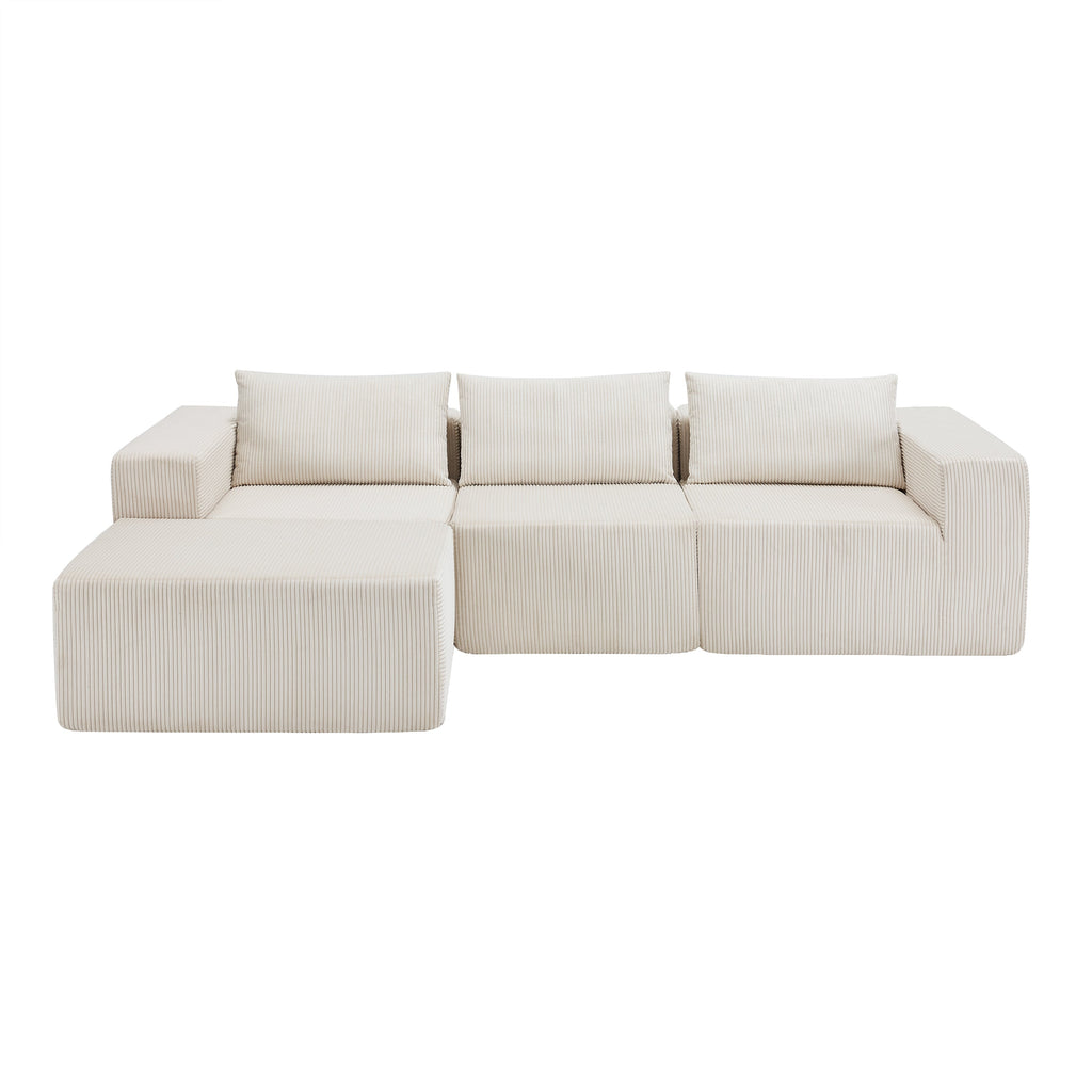 107" Compressed Sectional Sofa with High-Density Cushions - Beige