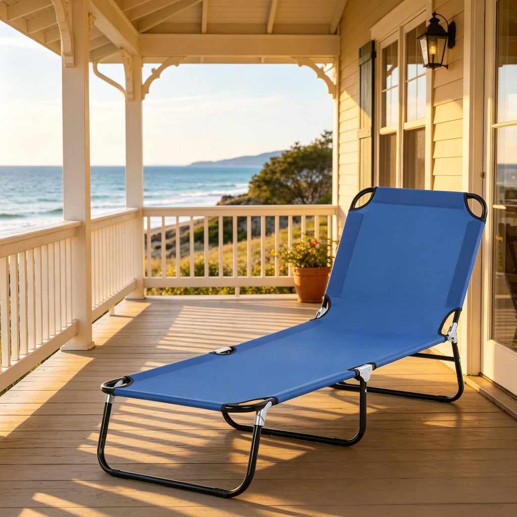 Neutral Oxford Fabric Sun Tanning Chair with 5-Position Backrest - Neutral