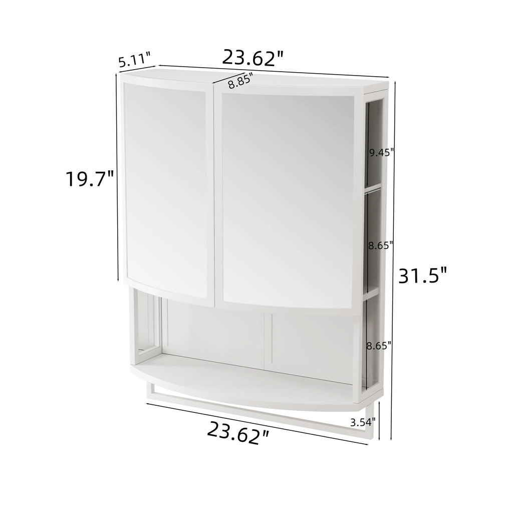 Arched Glass Double Door Wardrobe with Shatterproof Mirror - Black or White
