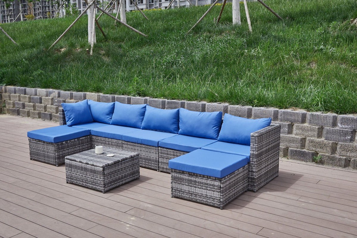 Dark Gray Patio Sofa With Cushions and Table - All-Weather Wicker
