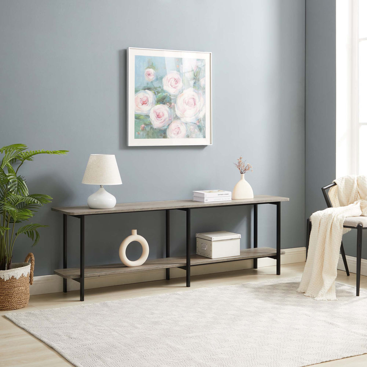 Celine 2 Shelf Console Table with Durable Construction - Gray, White, Black