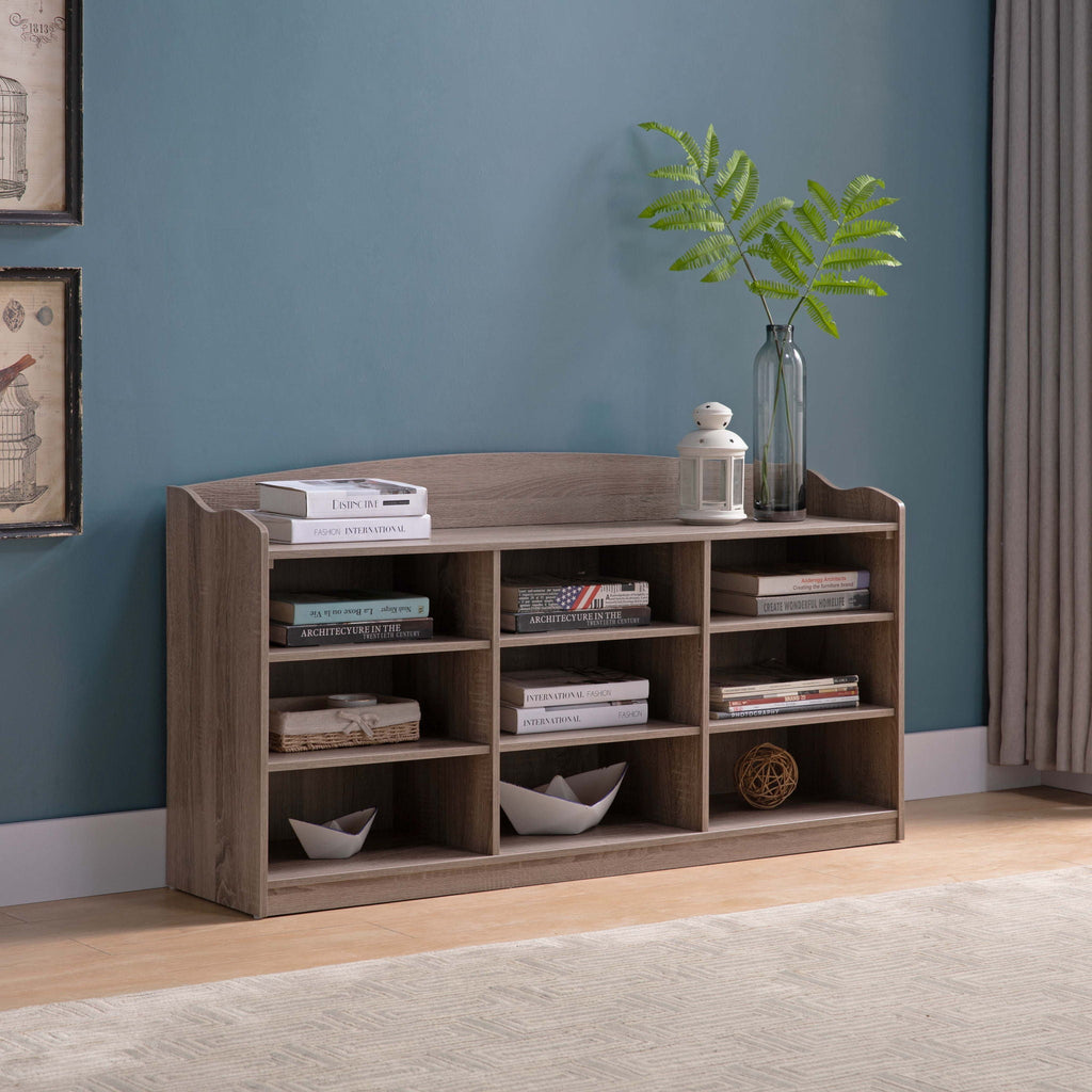 Light Brown Entryway Shoe Storage Bench with Nine Shelves - Shoe Organizer