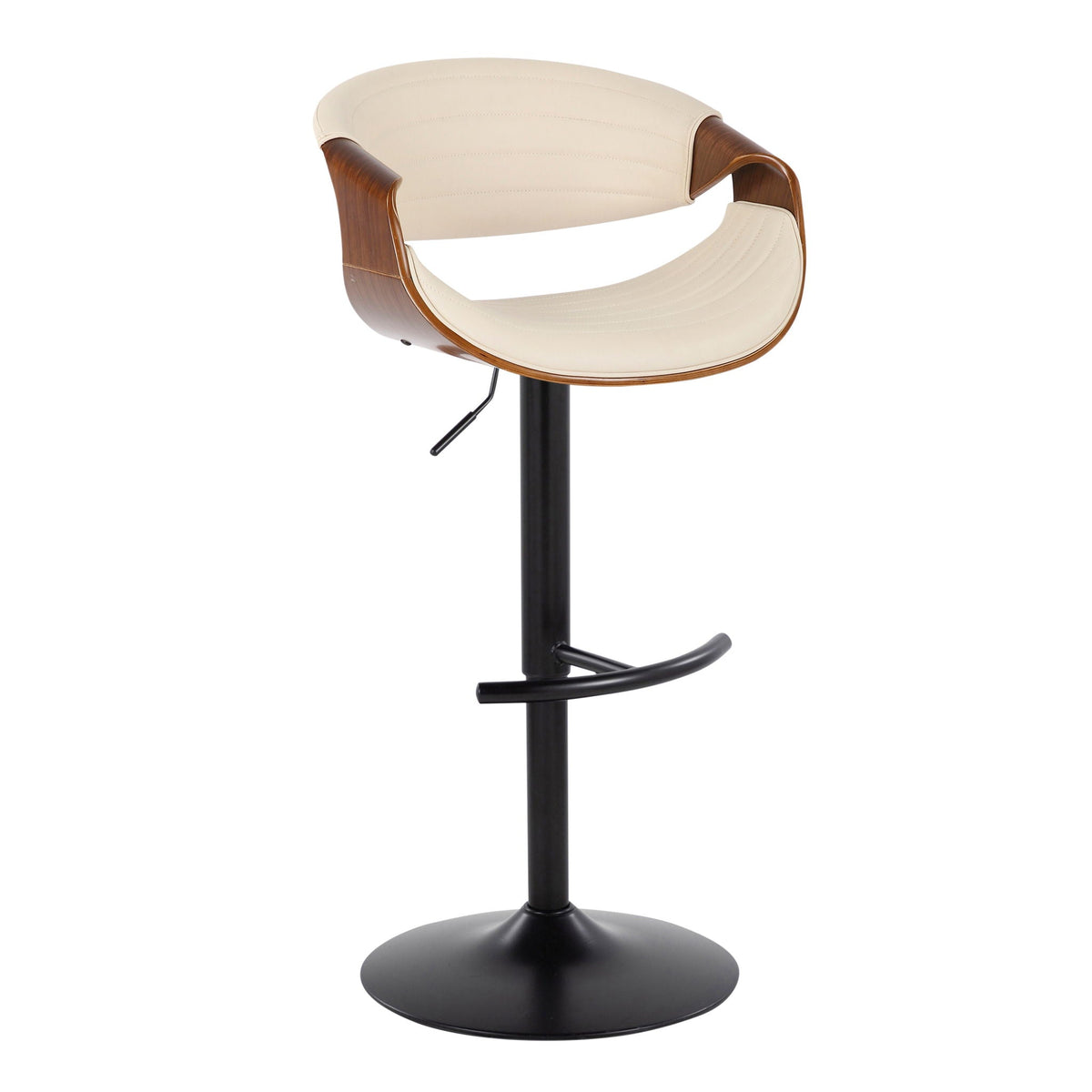 Symphony Mid Century Modern Adjustable Barstool Set with Swivel and T Footrest - Black, Beige, Pearl Silver