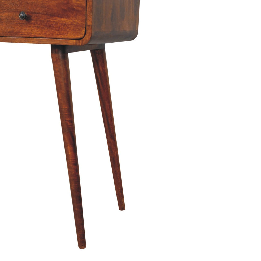 Solid Wood Triple Curved Console Table with Storage - Chestnut
