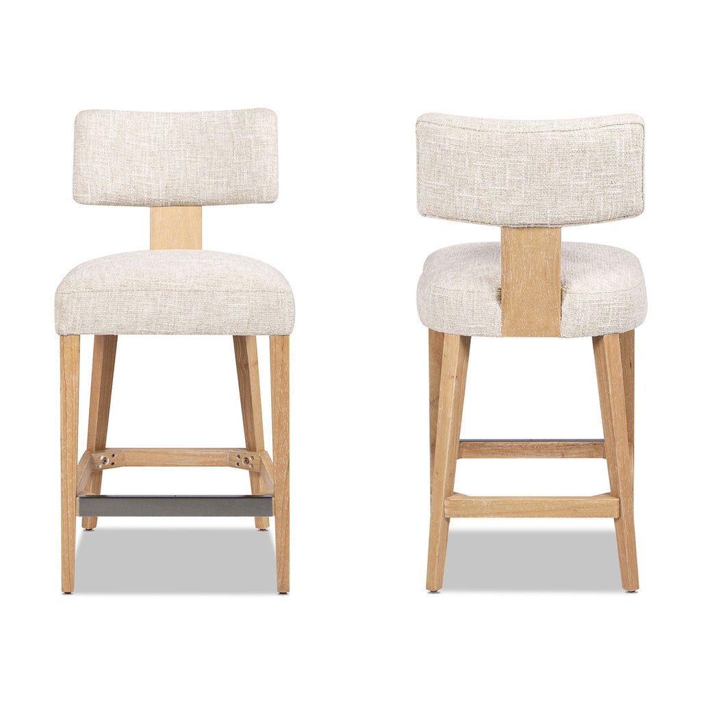 Round Arched Upholstered Counter Stool Set with Open Back - Travertine Beige