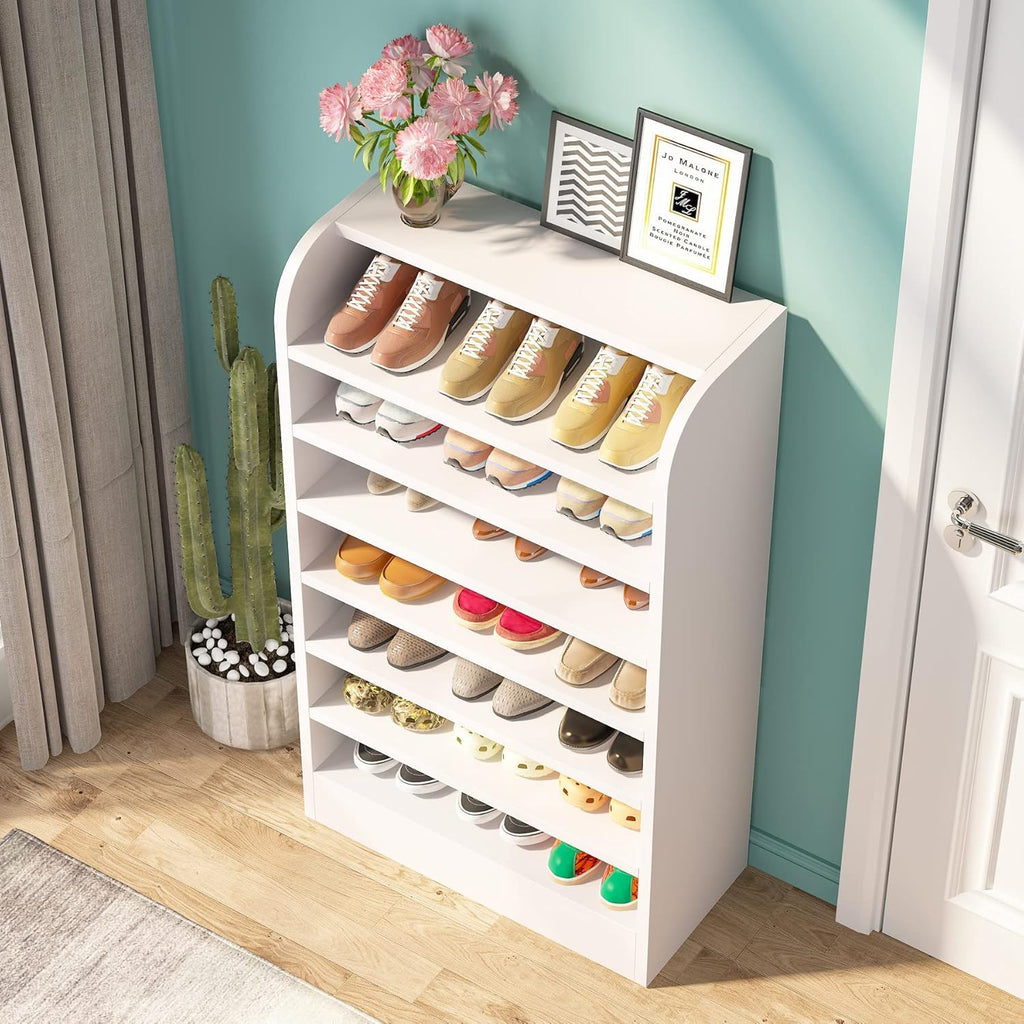 8 Tier Tall Shoe Rack with Ventilated Design - White