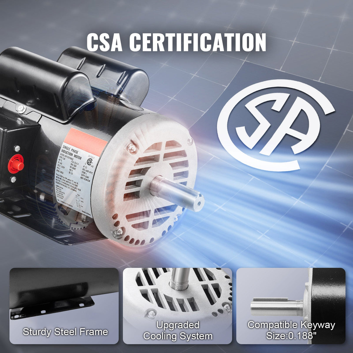 5HP Air Compressor Electric Motor with Dual Rotation - Steel