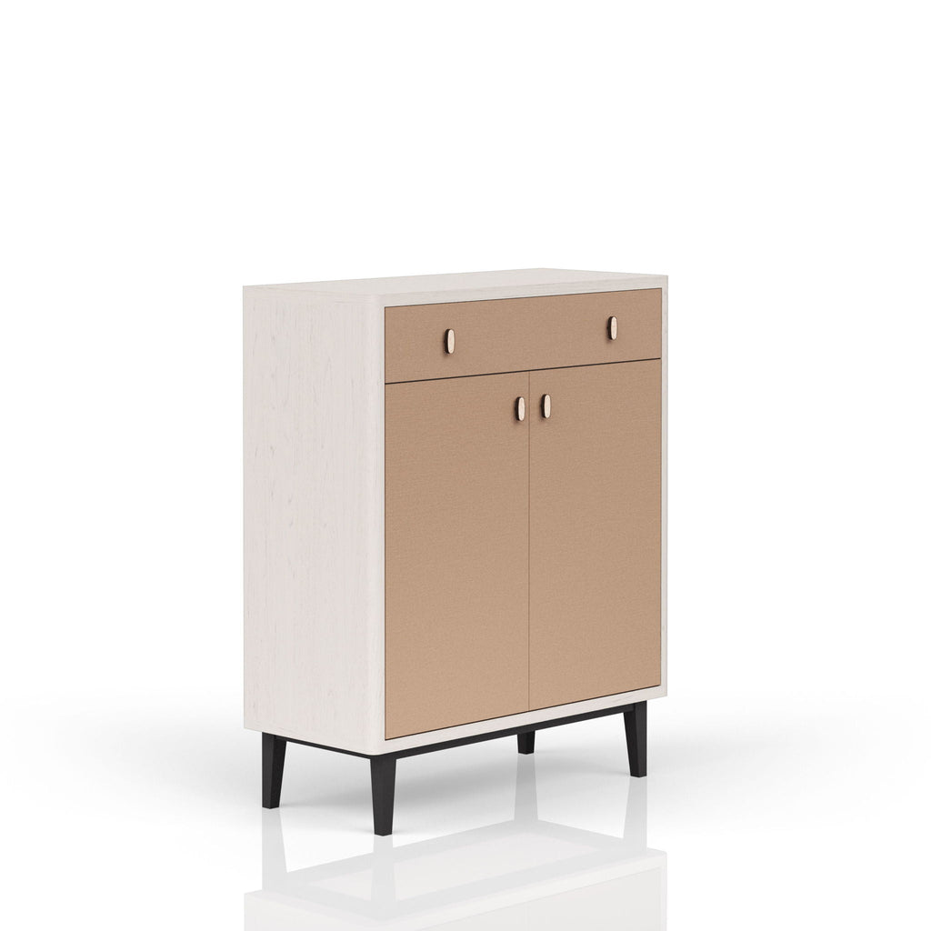 Bar Cabinet With Large Storage and Soft-Close Doors - White & Pecan