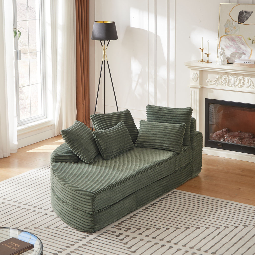 Semi Circular 2-in-1 Sofa Bed with Neck Pillow and Throw Pillows – Multiple Colors