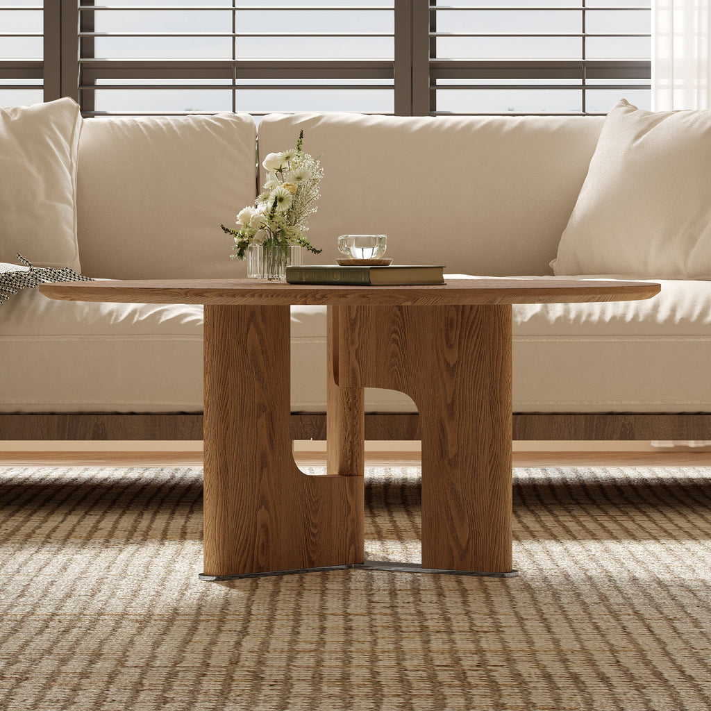 Rustic Ash Wood Veneer Coffee Table with Novel Leg Design - Natural Ash