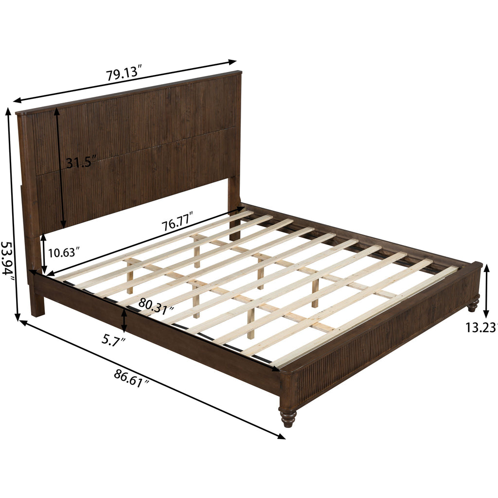 Platform Bed Frame with Tall Headboard - Solid Wood, Queen & King Sizes
