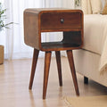 Solid Wood Mini Chestnut Curve Lower Bedside Nightstand with Drawer – Chestnut