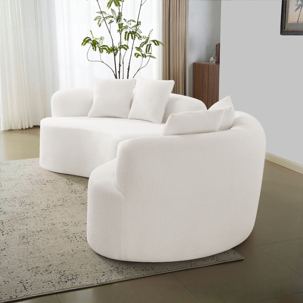 Curved 4 Seater Full Compression Sponge Sofa with Soft Upholstery - White or Gray