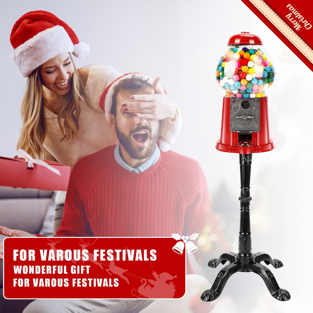 15 Inch Commercial Gumball Machine with Adjustable Dispensing - Red