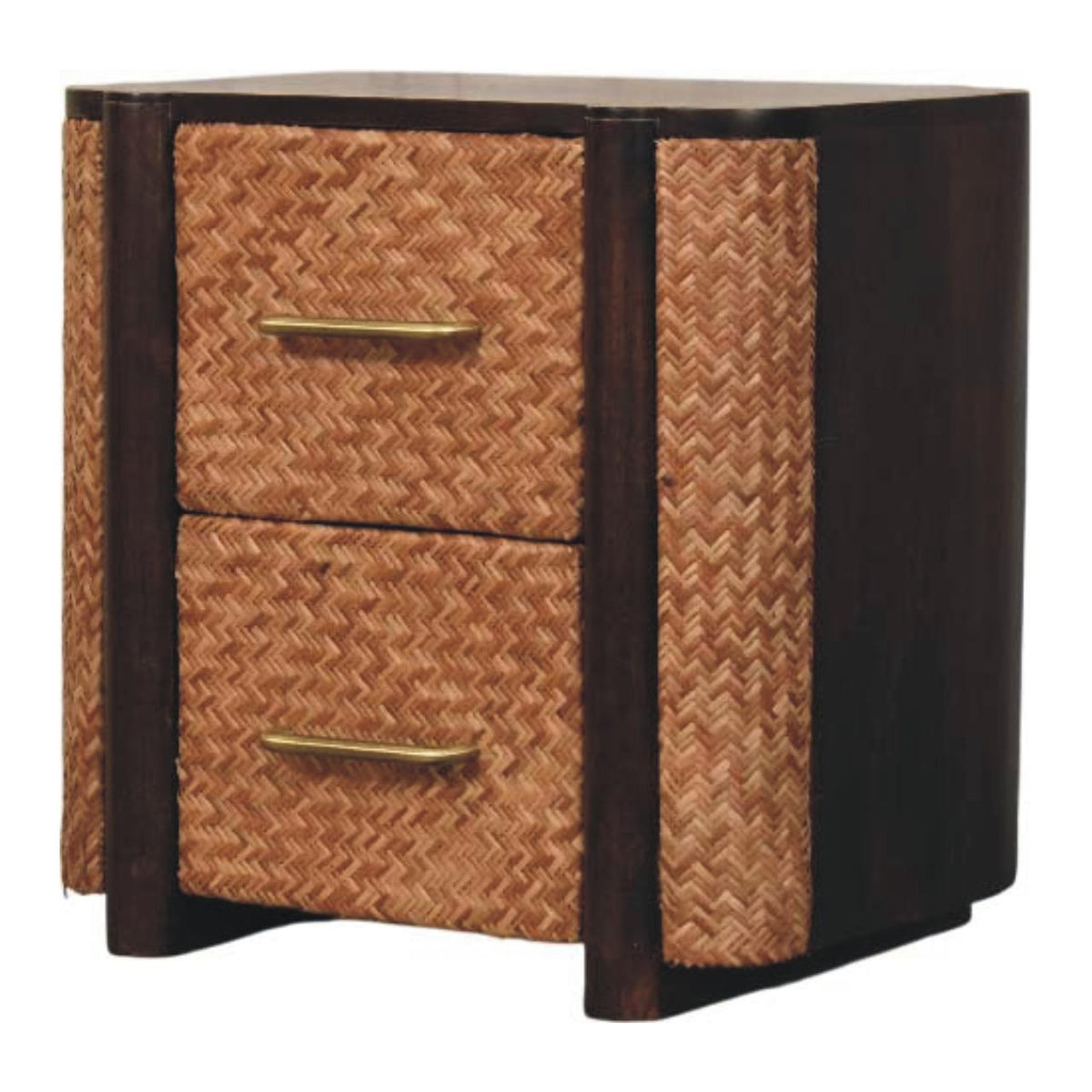Solid Wood Nightstand with Cane Front Drawers - Natural Finish