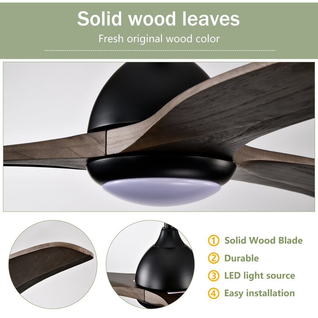 52" Ceiling Fan with Solid Wood Blades and Remote - Matte Black