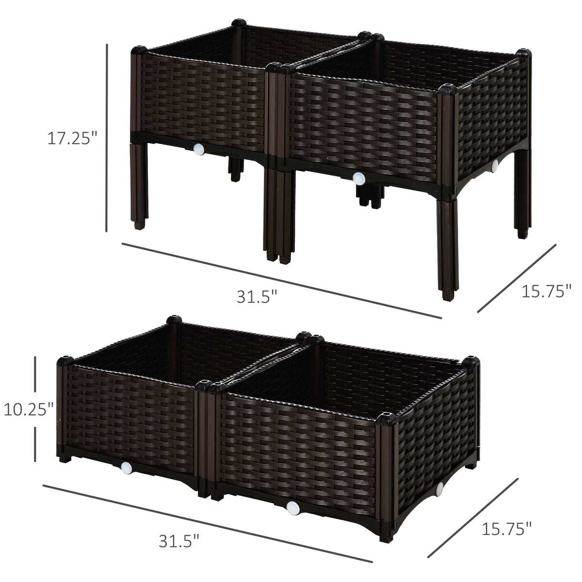 4 Piece Raised Garden Bed with Legs - Self-Watering Planter, Modular, Plastic