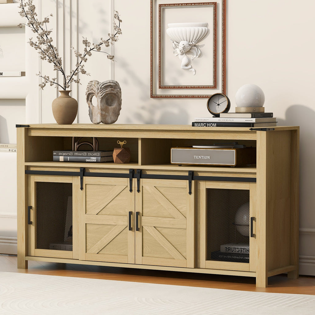 59.3'' Sideboard with Sliding Barn Door & Mesh Panels - Brown