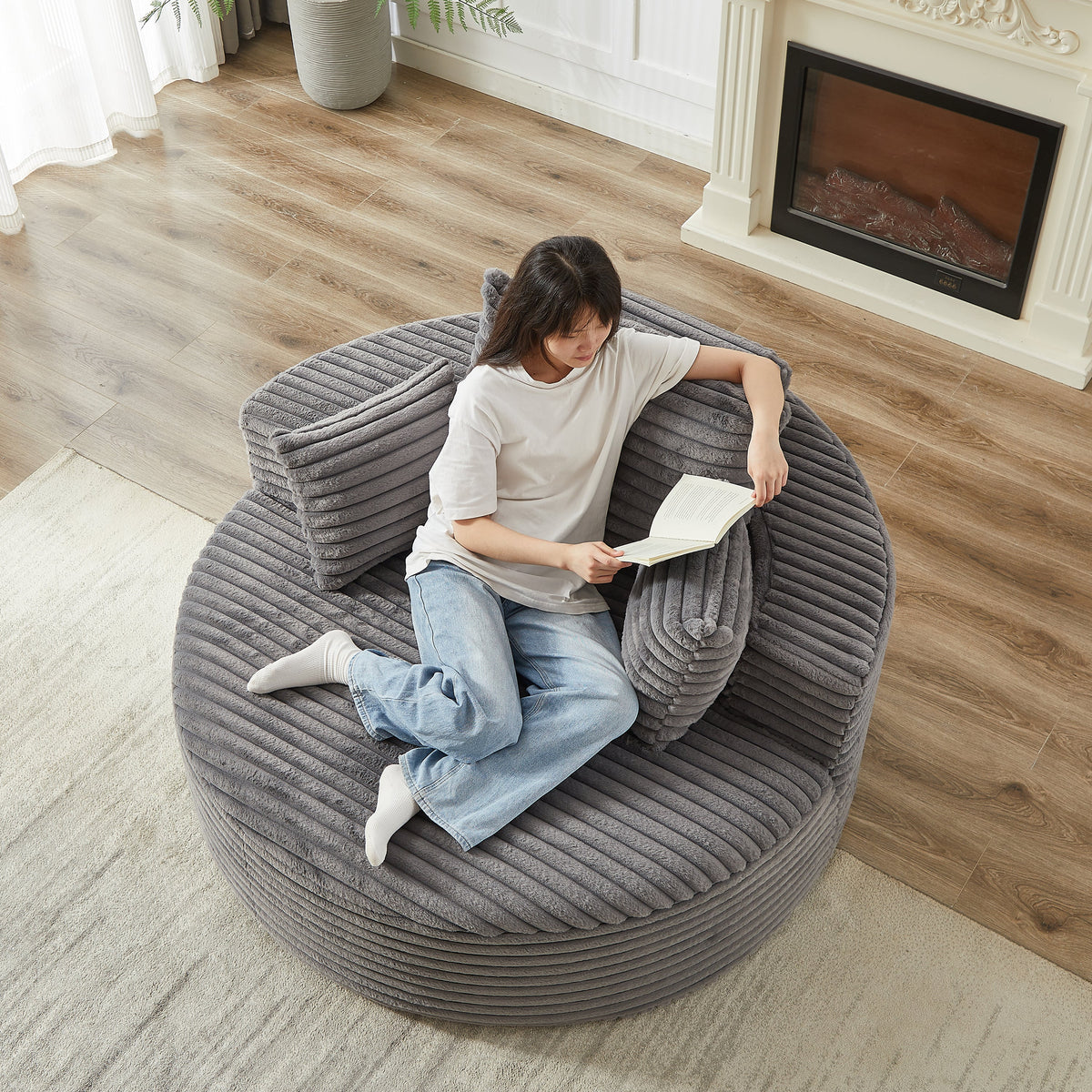 Corduroy Sponge Single Sofa with No Assembly Required - Grey