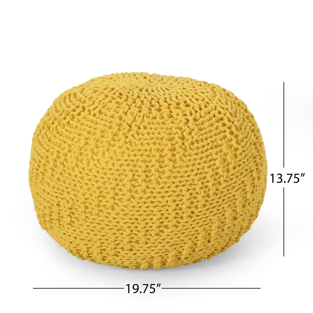 Knitted Round Pouf Ottoman with Polystyrene Bead Filling - Purple or Yellow
